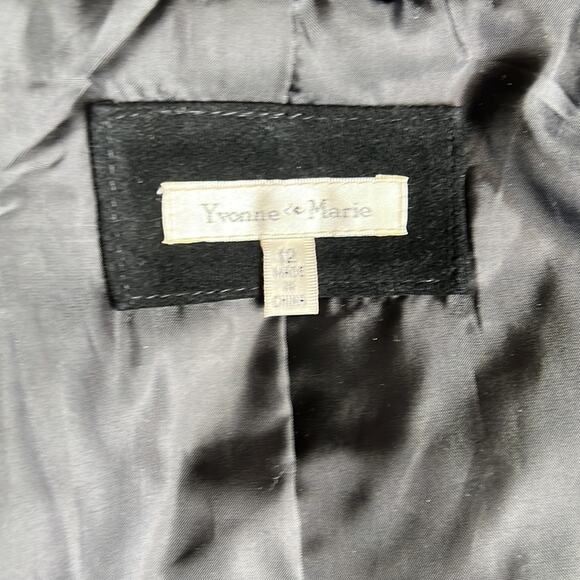 Yvonne Le Marie Black Suede Leather Jacket with Rabbit Fur Trim. Size 12 - Picture 10 of 13